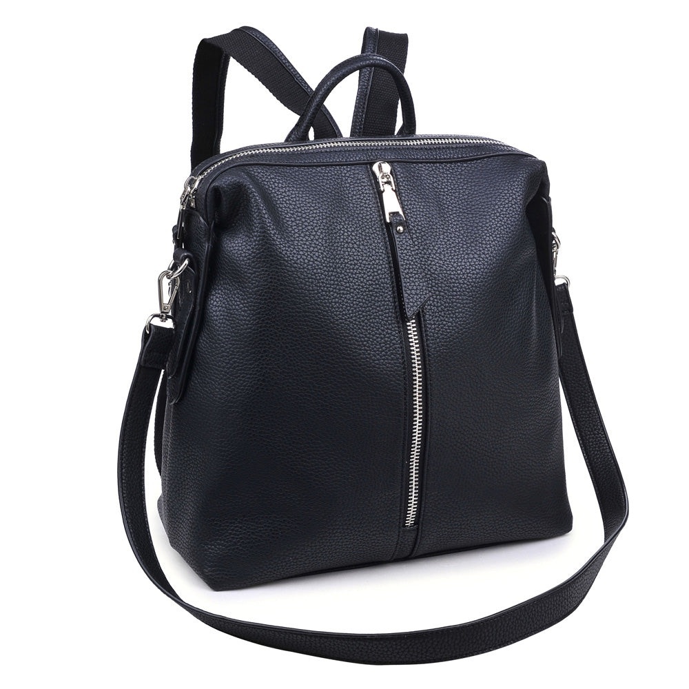 Urban Expressions Kenzie Backpack Black Vegan Leather Bag with Silver Zipper